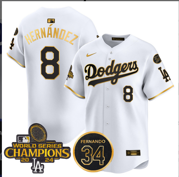 Men MLB Los Angeles Dodgers 8 Hernandez white 2024 World Series Champions Patch Limited Jersey style 3